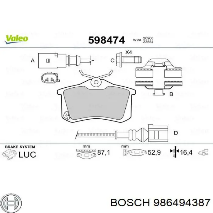 986494387 Bosch задние тормозные колодки