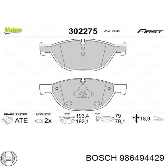 986494429 Bosch колодки тормозные передние дисковые