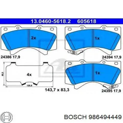 Колодки Bosch 986494449 цена, от 38.00 USD