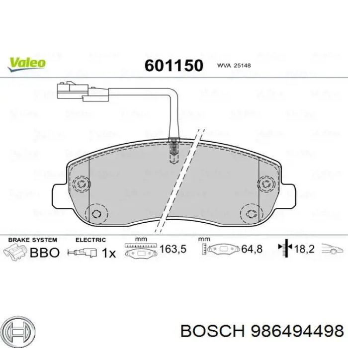 Купить 986494498 Bosch Колодки тормозные