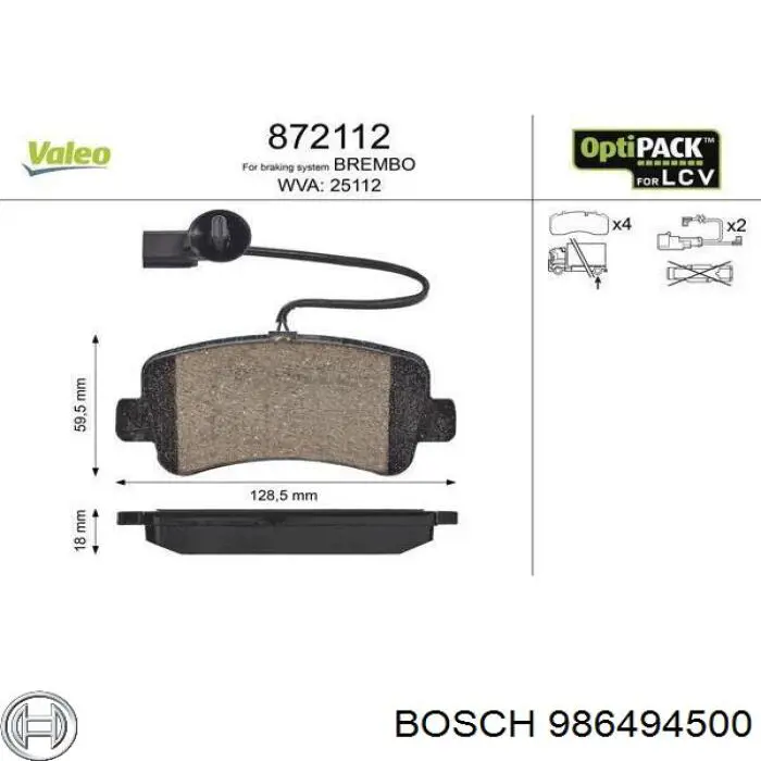 Задние тормозные колодки 986494500 Bosch