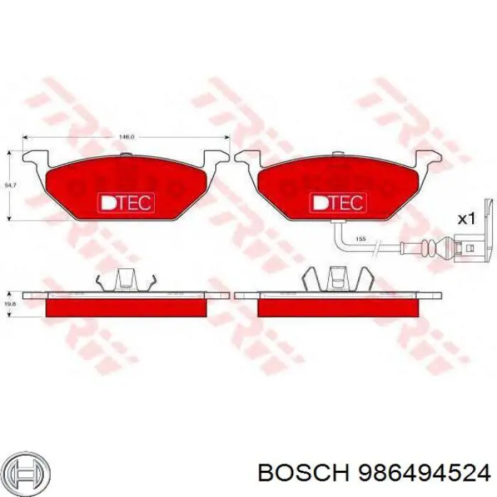 Тормозные колодки Bosch 986494524
