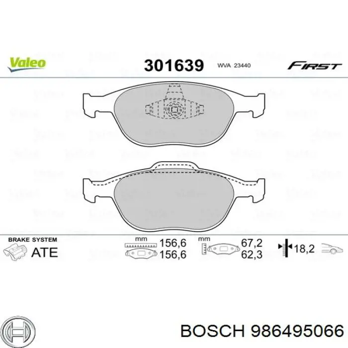986495066 Bosch колодки тормозные передние дисковые