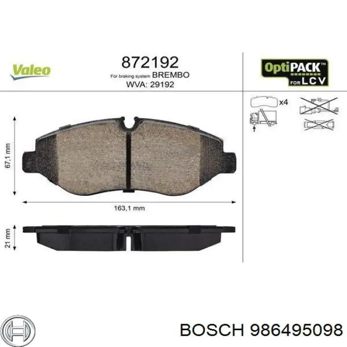 986495098 Bosch колодки тормозные передние дисковые