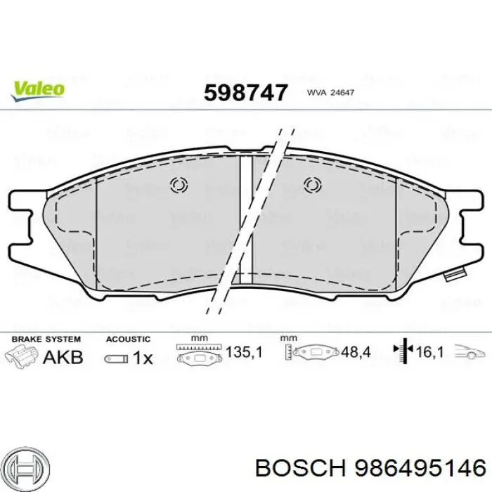 Pastillas de freno delanteras 986495146 Bosch