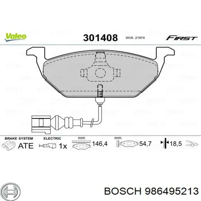 986495213 Bosch sapatas do freio dianteiras de disco