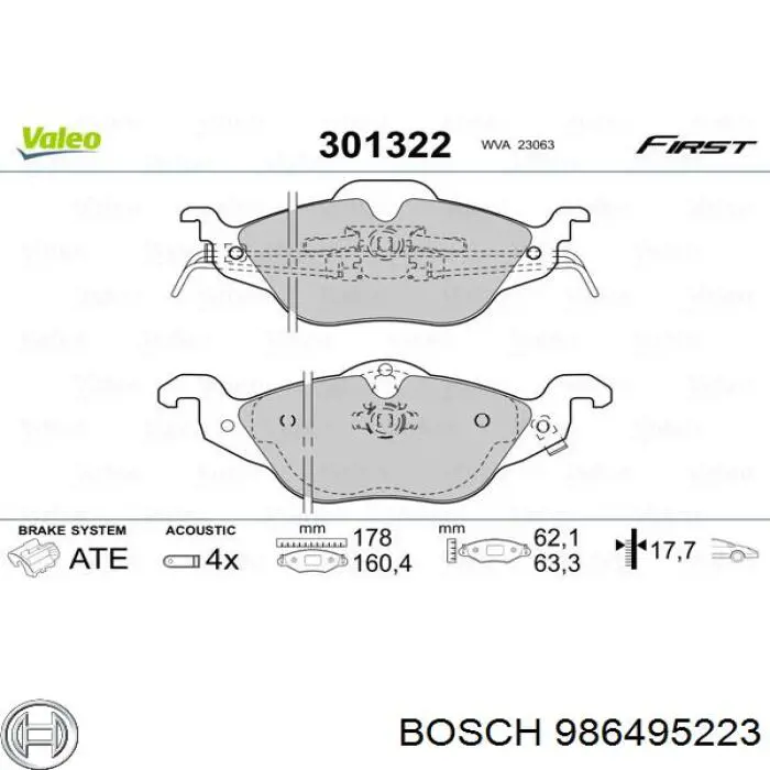 986495223 Bosch колодки тормозные передние дисковые