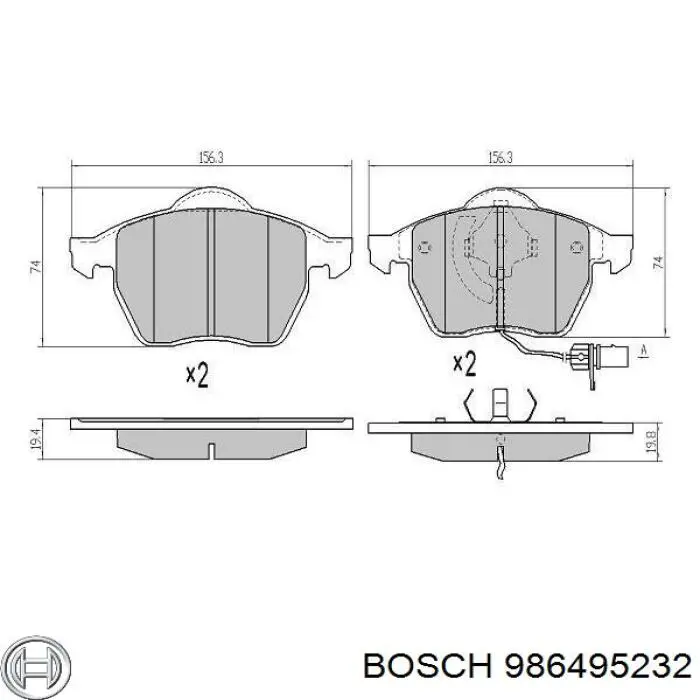 986495232 Bosch колодки тормозные передние дисковые