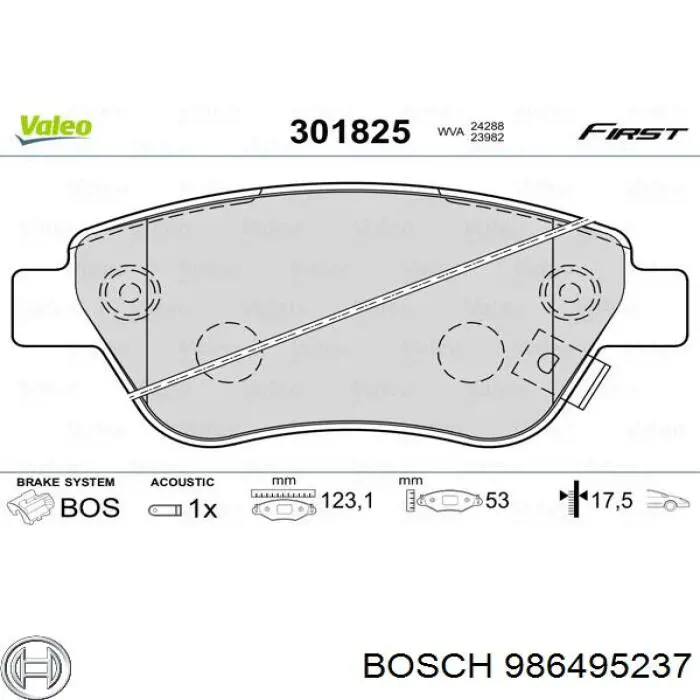 Передние тормозные колодки 986495237 Bosch