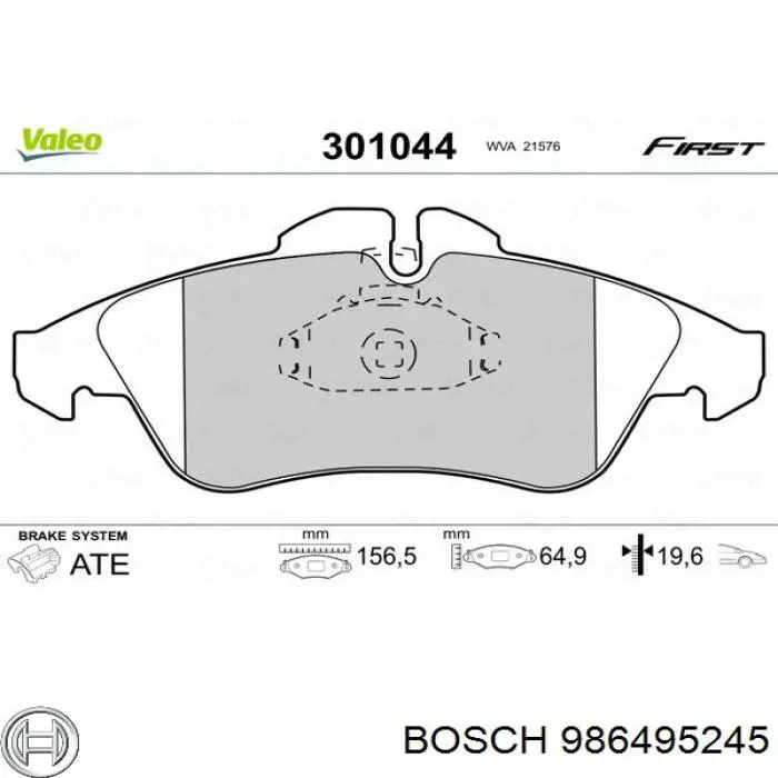 986495245 Bosch колодки тормозные передние дисковые