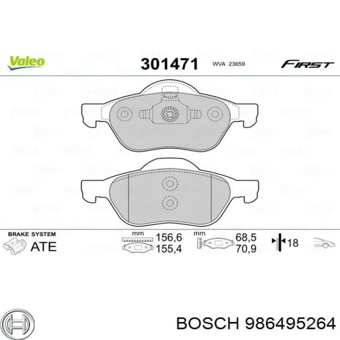986495264 Bosch sapatas do freio dianteiras de disco