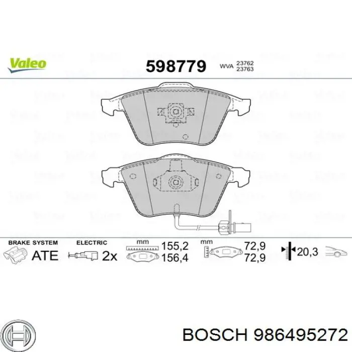 986495272 Bosch колодки тормозные передние дисковые
