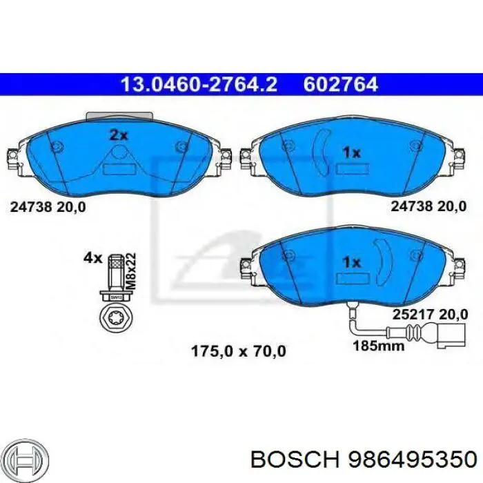 Передние тормозные колодки 986495350 Bosch