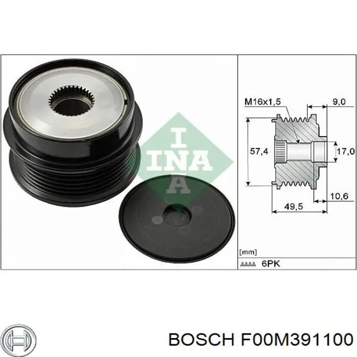 Шкив генератора F00M391100 Bosch