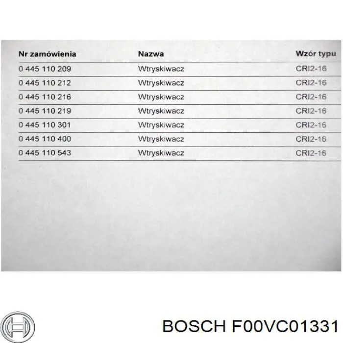 Клапан форсунки BOSCH F00VC01331