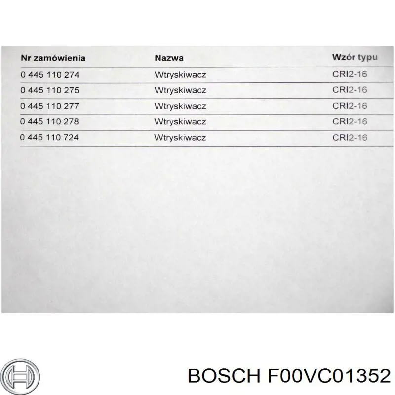 Купить F00VC01352 Bosch Клапан форсунки