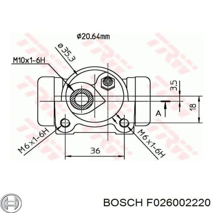 F026002220 Bosch Цилиндр тормозной колесный, задний