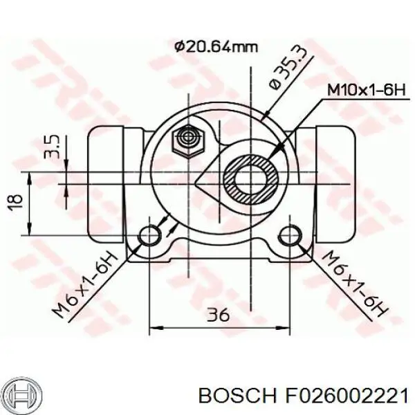 Рабочий тормозной цилиндр Bosch F026002221 цена, от 16.20 USD