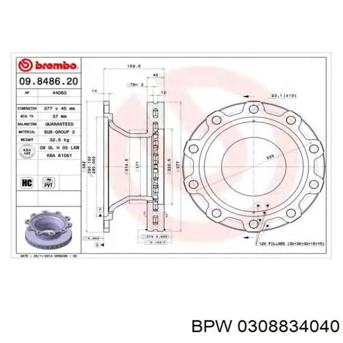 Тормозные диски 0308834040 BPW