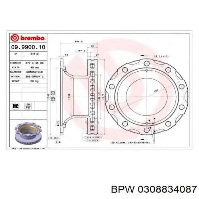 Тормозные диски 0308834087 BPW