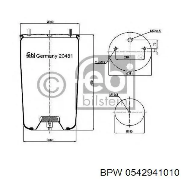 Рессора пневматической подвески BPW 0542941010 цена, от 71.39 USD