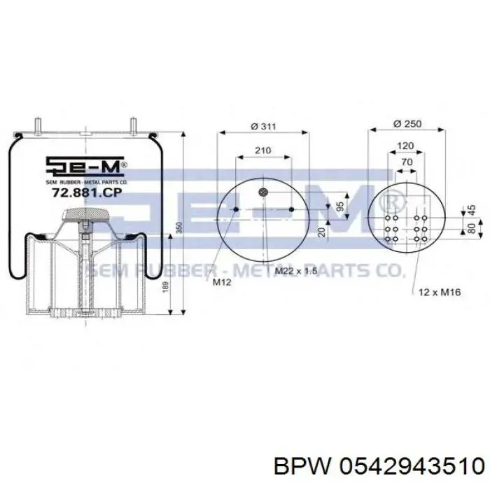Рессора пневматической подвески BPW 0542943510 цена, от 71.86 USD