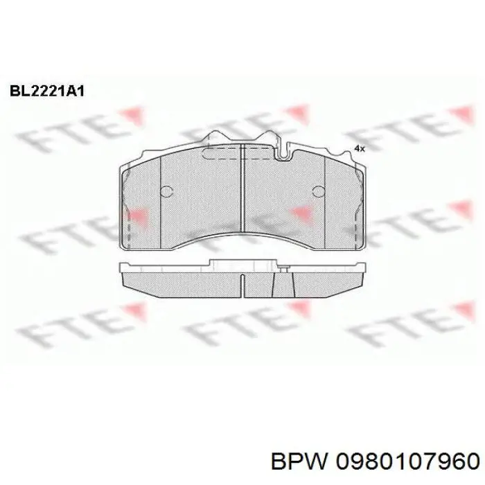 Купить 0980107960 BPW Колодки тормозные задние, дисковые