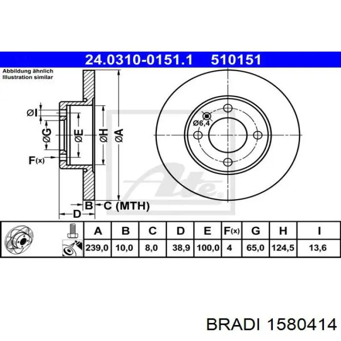 Передние тормозные диски 1580414 Bradi