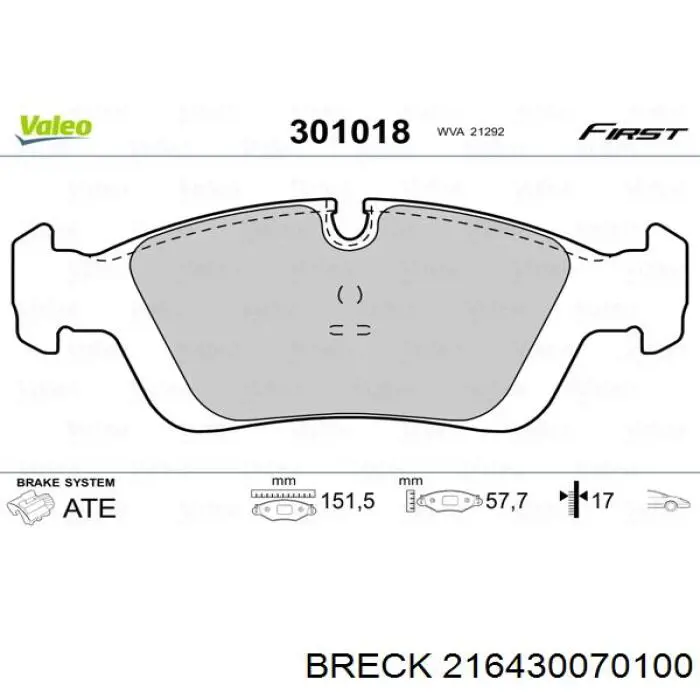 Тормозные колодки Breck 216430070100