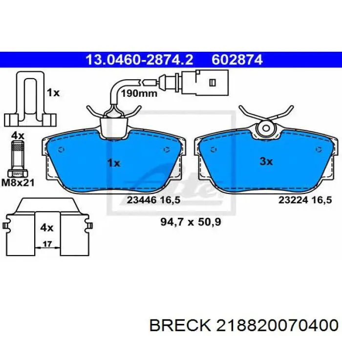 Задние тормозные колодки 218820070400 Breck