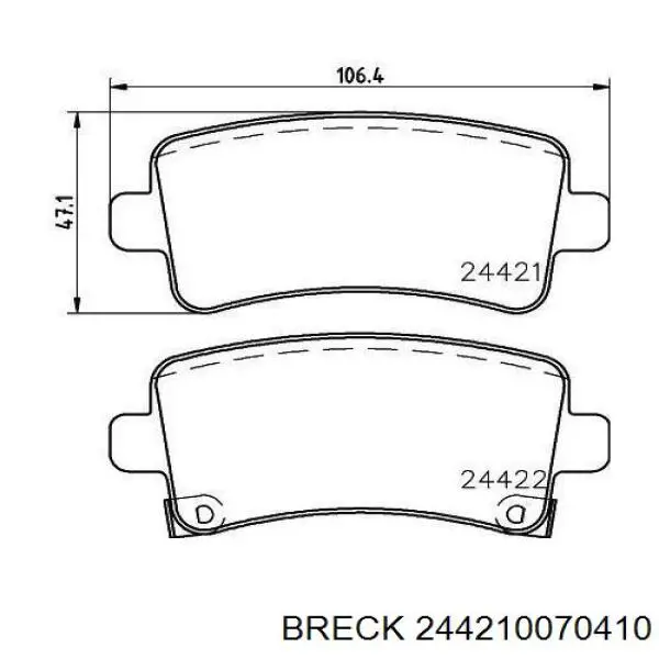 Колодки гальмові задні, дискові 244210070410 Breck