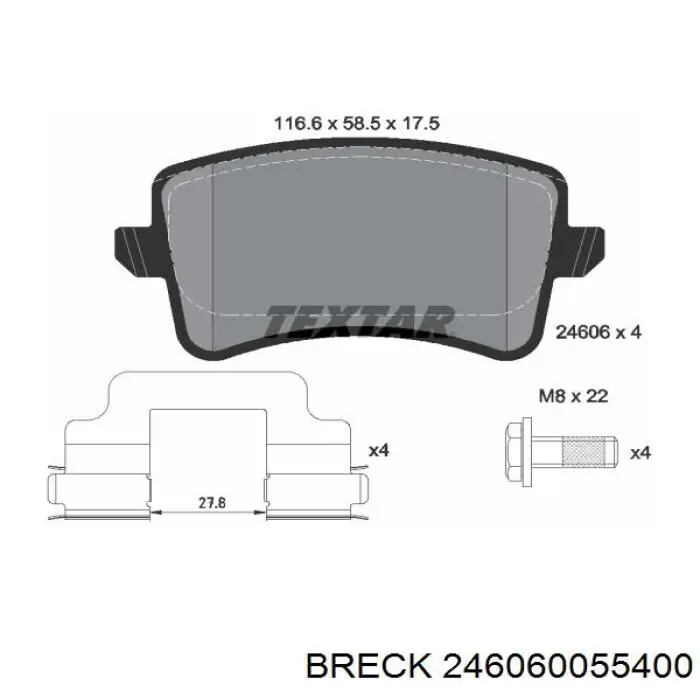 Задние дисковые колодки Breck 246060055400