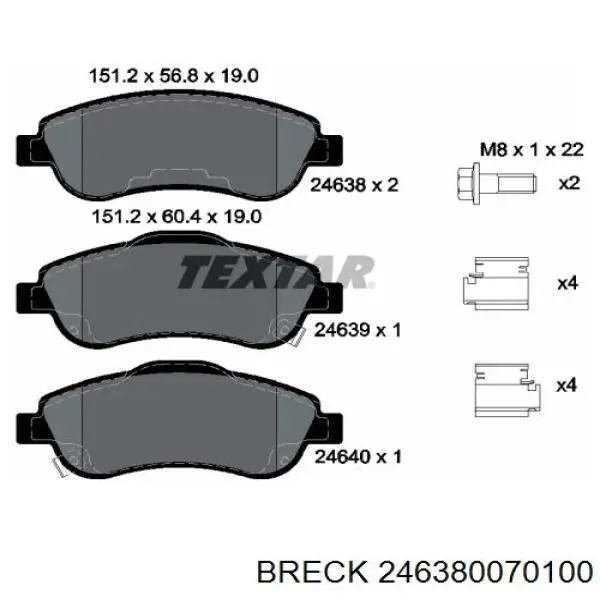 Передние тормозные колодки 246380070100 Breck