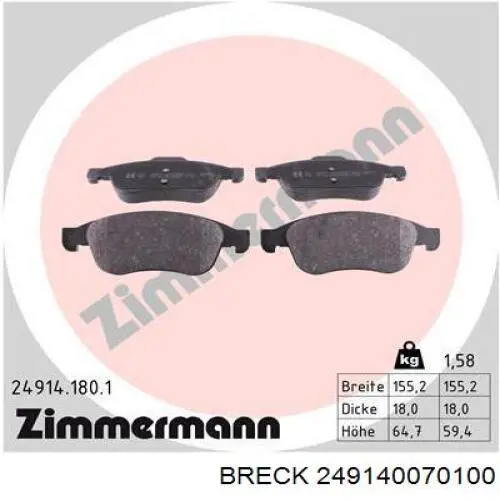 249140070100 Breck Колодки передние