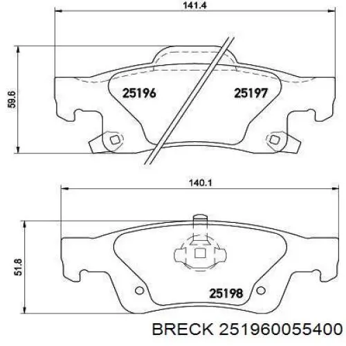 Задние тормозные колодки 251960055400 Breck