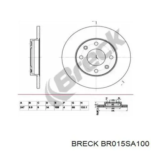 Передние тормозные диски BR015SA100 Breck