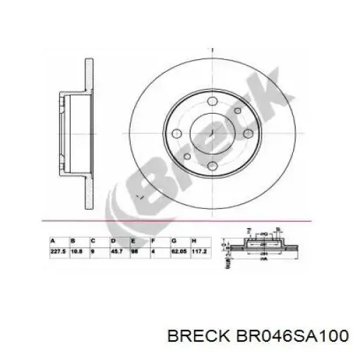 Передние тормозные диски BR046SA100 Breck