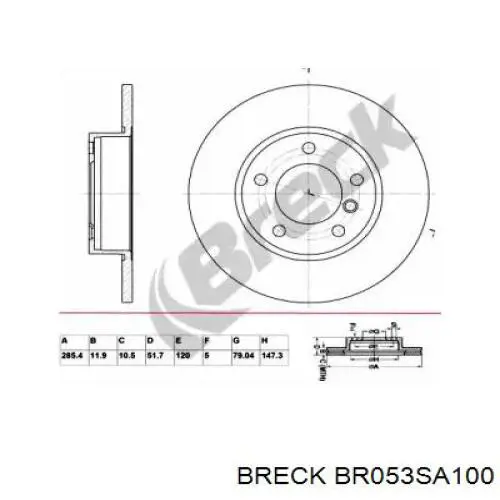 Передние тормозные диски BR053SA100 Breck