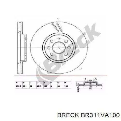 BR 311 VA100 Breck тормозные диски