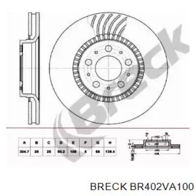 Передние тормозные диски BR402VA100 Breck