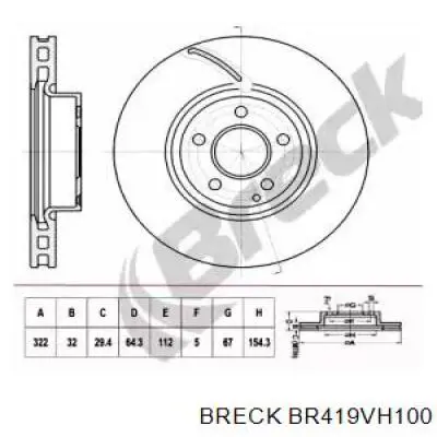 Передние тормозные диски BR419VH100 Breck