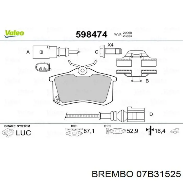 07B31525 Brembo Колодки тормозные дисковые комплект