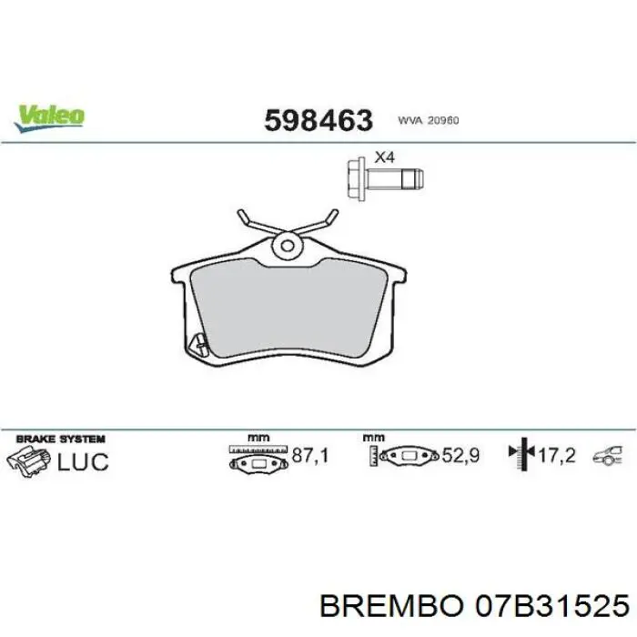 Задние тормозные колодки 07B31525 Brembo