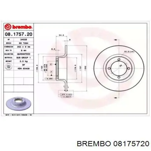 Передние тормозные диски 08175720 Brembo