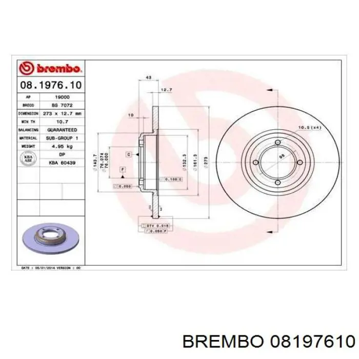 Freno de disco delantero 08197610 Brembo