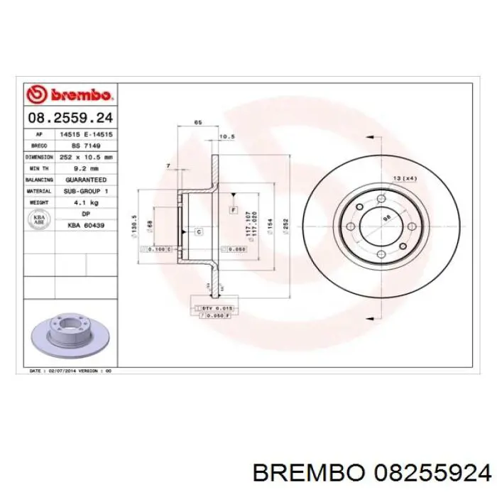 Freno de disco delantero 08255924 Brembo