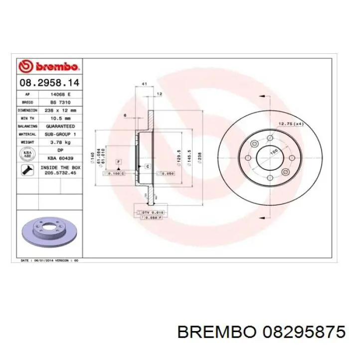08295875 Brembo Диск тормозной передний