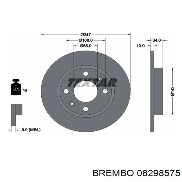 Тормоз дисковый передний Brembo 08298575 цена, от 22.69 USD