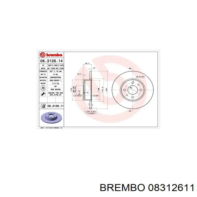 Задний тормозной диск Brembo 08312611 цена, от 27.83 USD