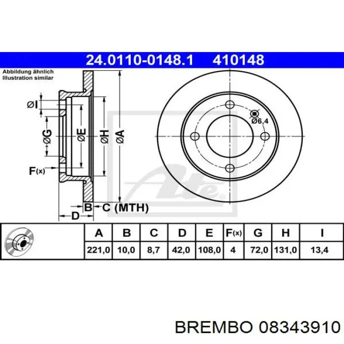 Передние тормозные диски 08343910 Brembo